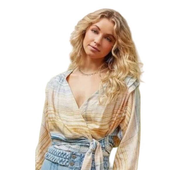 We The Free Maldives Cropped Wrap Plaid Top Small - Picture 1 of 4